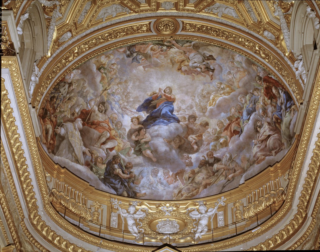 Pietro da Cortona (Cortonai Péter) Szűz mennybemenetele (1596-1669) 1652 Róma, Santa Maria templom Vallicella Olaszországban alkotó: Pietro da Cortona