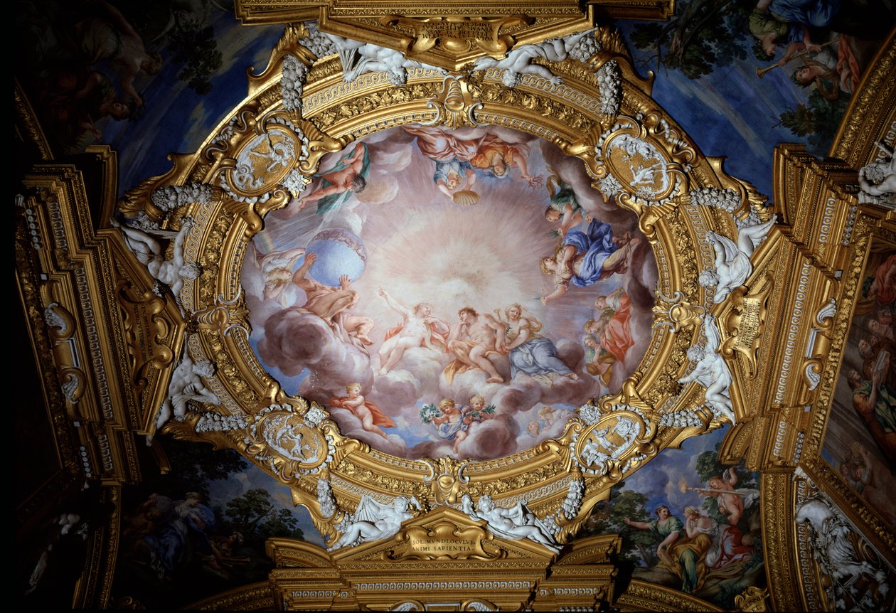 Cosimo I de Medicis (Cosimo I of Toscany) (1519-1574) Útmutató a dicsőségben és az erényben Apolló előtt (Cosimo I de Medici, Toszkána nagyhercege, Apolló előtt a dicsőség és erény vezette) Pietro da Cortona (Berrettini) freskója (1596-1669) Firenze, Palaz alkotó: Pietro da Cortona
