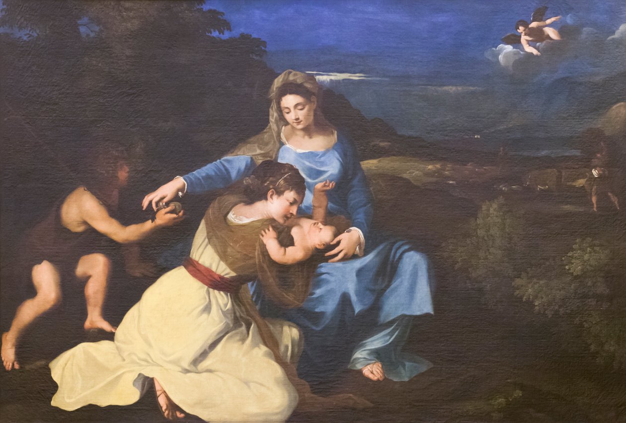 Madonna és gyermeke szentekkel, 1625 körül, Tizianus után (olaj, vászon) alkotó: Pietro da (1596 1669) Cortona