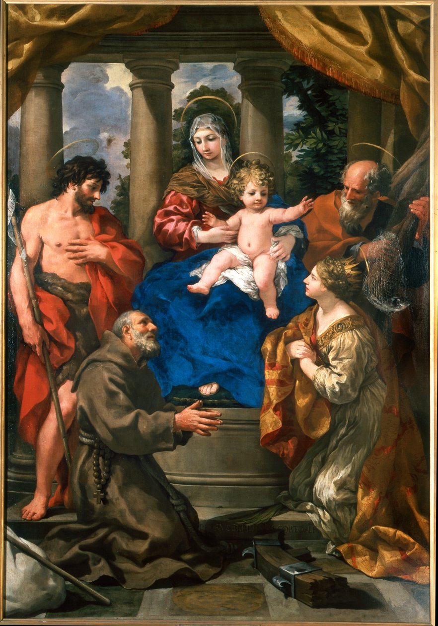 Madonna és gyermeke Keresztelő Szent Jánossal, Kantalicei Szent Félixszel, Szent Andrással és Alexandriai Szent Katalinnal alkotó: Pietro da Cortona