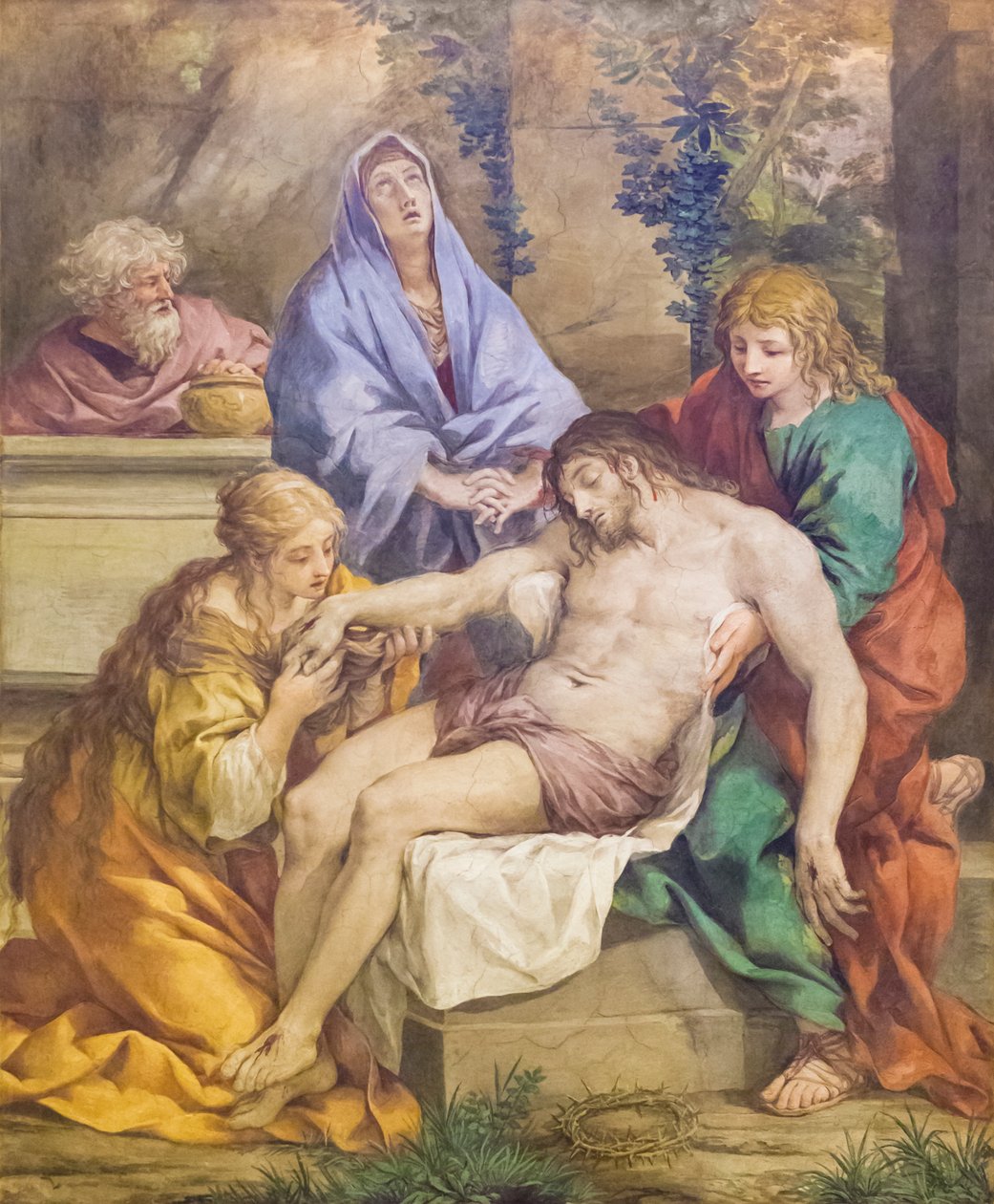 Pieta Madonnával, Keresztelő Szent Jánossal, Szent Mária Magdolnával és Nikodémusszal (freskó) alkotó: Pietro da (1596 1669) Cortona