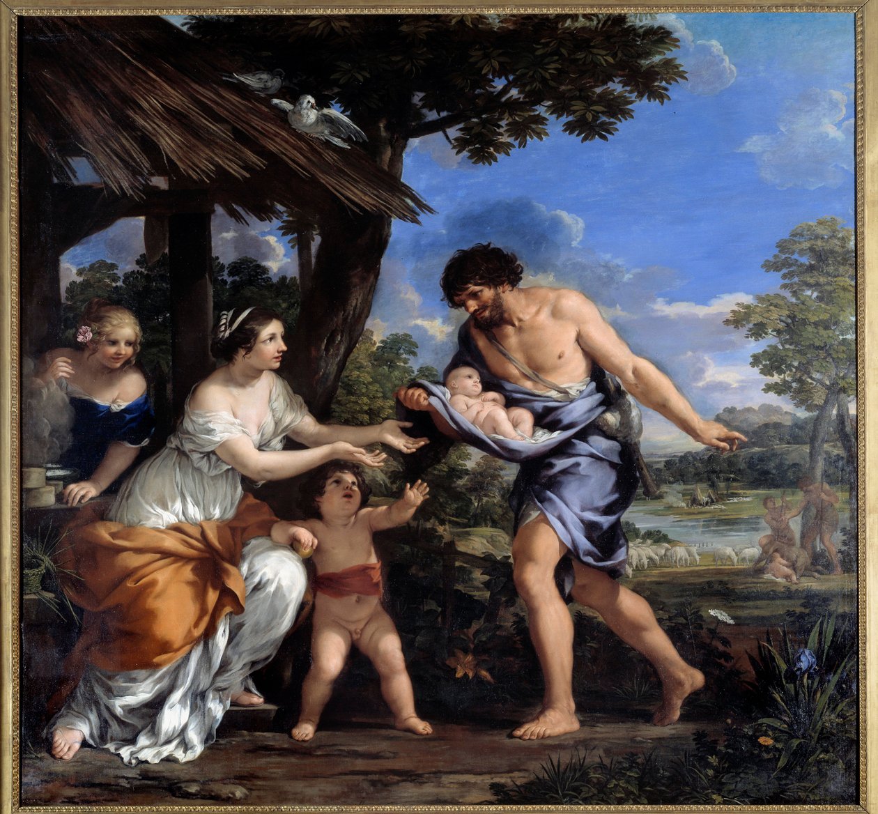 Romulus és Remus gyűjtötte: Faustulus és felesége, Acca Laurentia Pierre de Cortona festménye (Pietro Berrettini dit Pietro da Cortona (1596-1669). 1643 V. 2,51x2,65 m alkotó: Pietro da Cortona