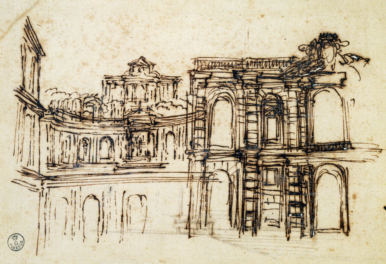 Színházi tanulmány a firenzei Palazzo Pittiben, Pietro Berrettini, Pietro da Cortona (1596-1669), Olaszország alkotó: Pietro da Cortona