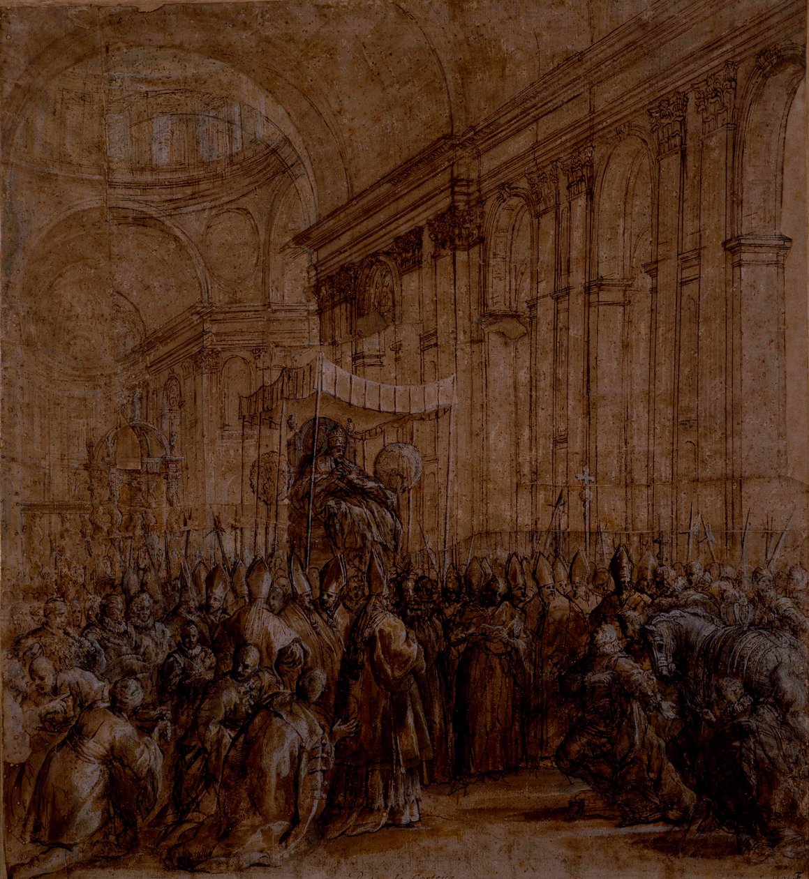 VIII. Urban lehordta a Szent Péter templomhajót (toll és barna tinta testszínnel a papíron) alkotó: Pietro da Cortona