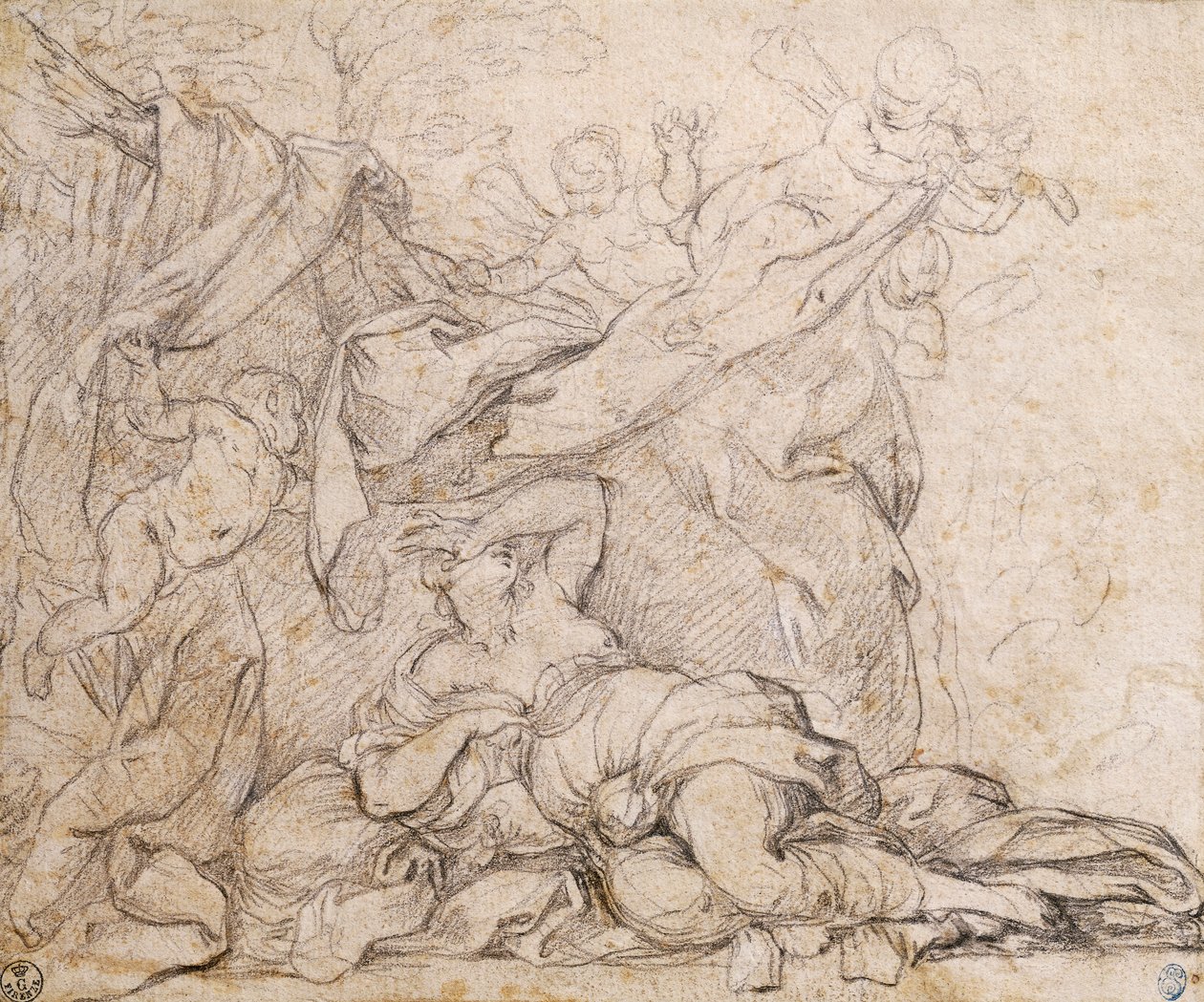 Vénusz, az Isteni Gondviselés Diadalának tanulmánya, freskó a boltozaton a Palazzo Barberini csarnokában, Rómában alkotó: Pietro da Cortona