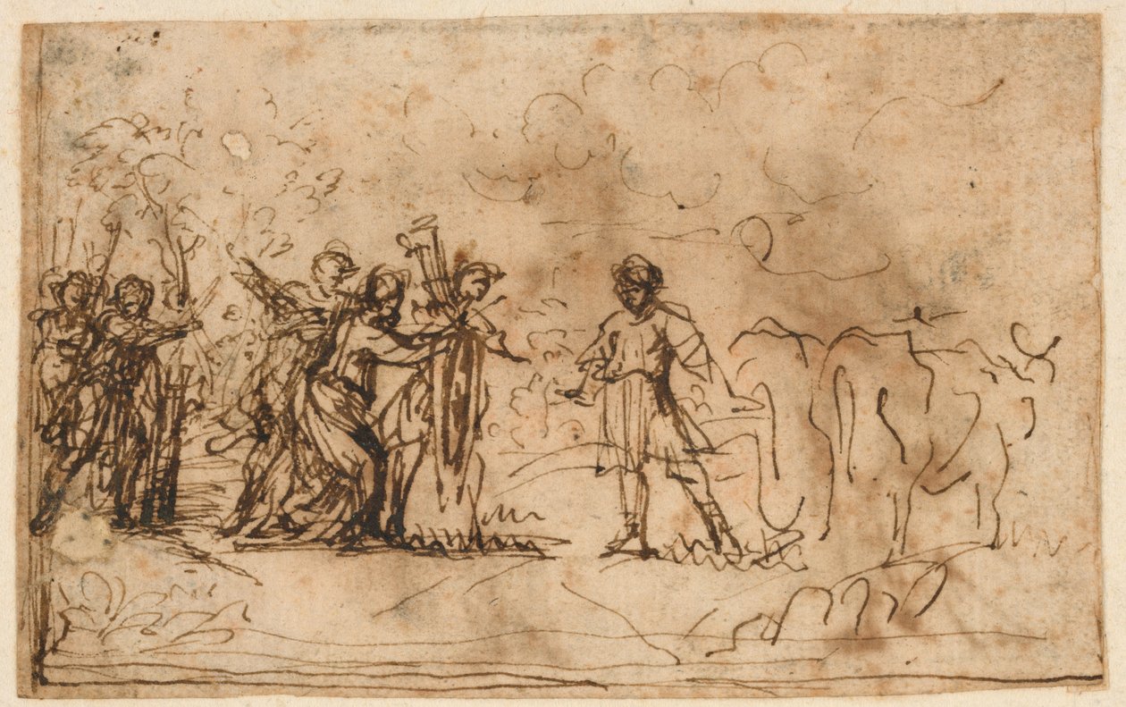 Cincinnatus megidézve a mezőről, tanulmány a "Storia di Cincinnato" számára, a Villa Sacchetti galériája (ma Chigi), Castelfusano alkotó: Pietro da Cortona