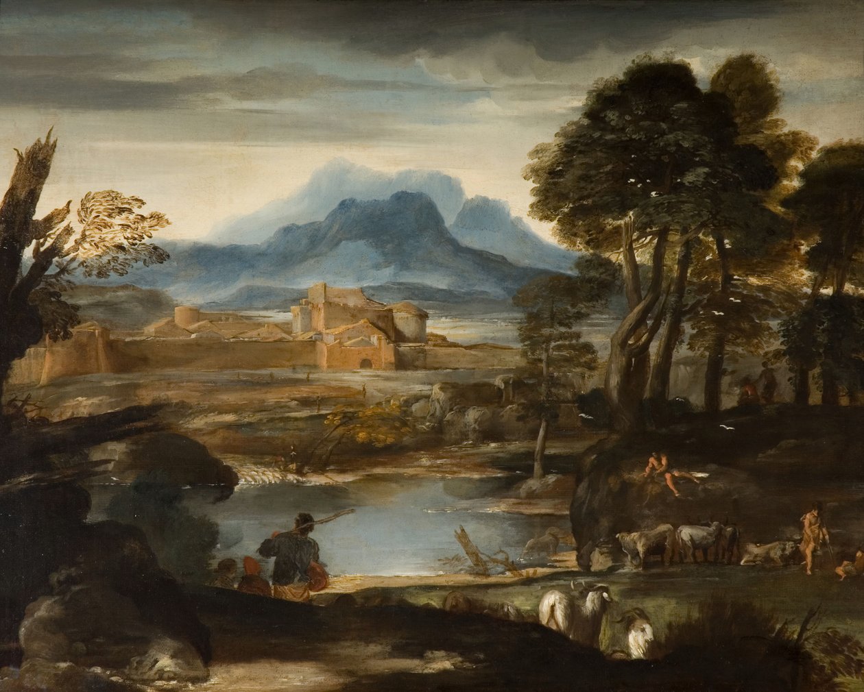 Táj egy tóval és egy fallal körülvett várossal, 1635. alkotó: Pietro da Cortona