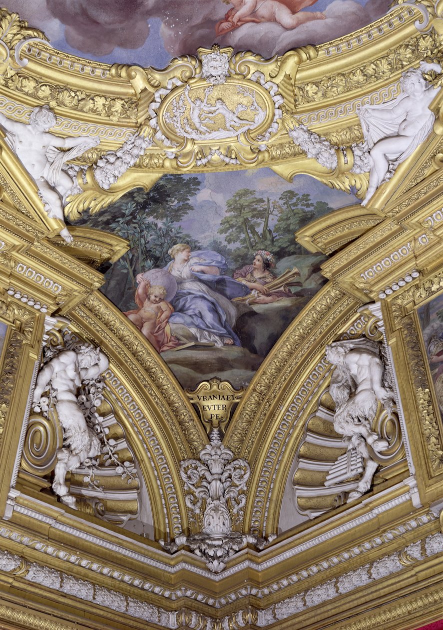 Az Apollo Sala di Apollo-terme, az Uránia és Euterpe múzsákat ábrázoló pendentiv részlete, 1647 körüli freskó alkotó: Pietro da Cortona