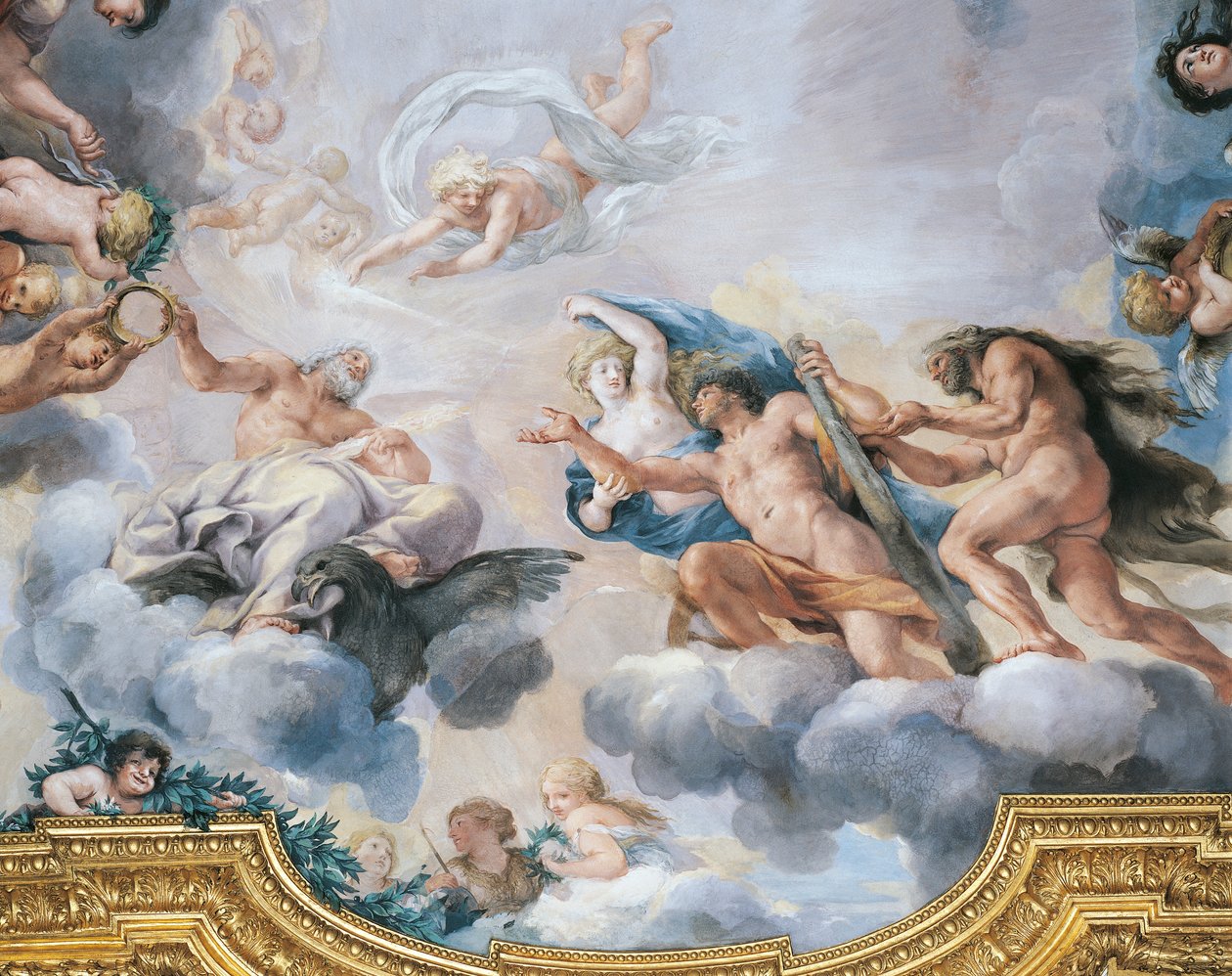 I. Cosimo fiatalemberként ábrázolva, amint Jupitertől megkapja a halhatatlanság koronáját, Pietro da Cortona és Ciro Ferri freskója, freskó alkotó: Pietro da & Ferri Ciro (1634 89) Cortona