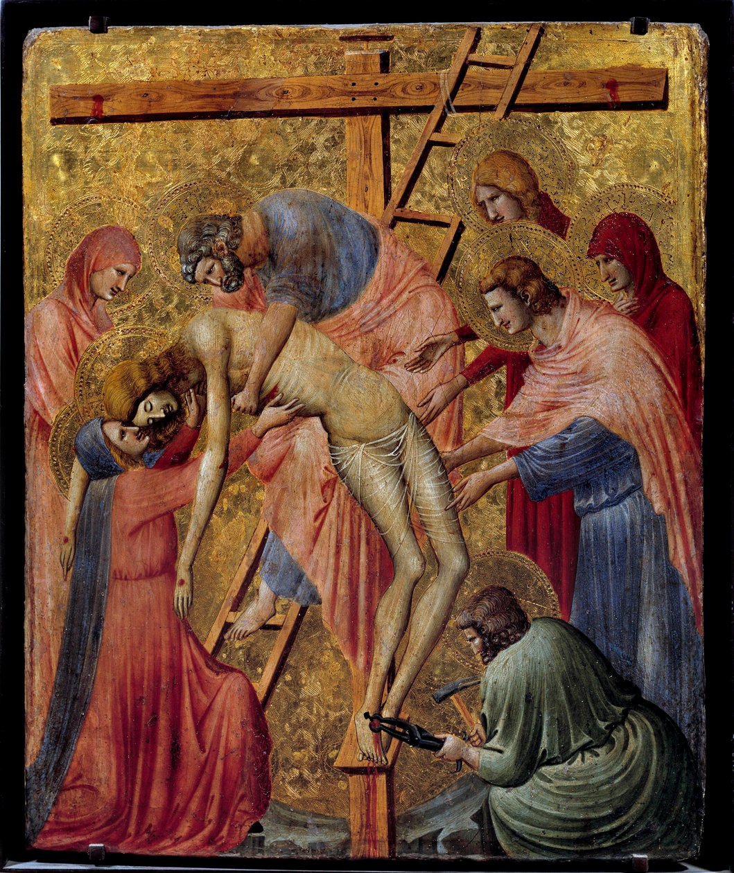 Pieta. „” A kereszt lerakása vagy leereszkedése”” Pietro da Rimini oltárképe (14. század 1. fele) V. 0,43x0,35 m. alkotó: Pietro da Rimini