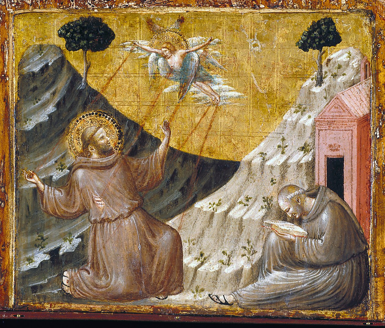 Szent Ferenc megkapja a Stigmatákat (tempera és arany a fán) alkotó: Pietro da Rimini