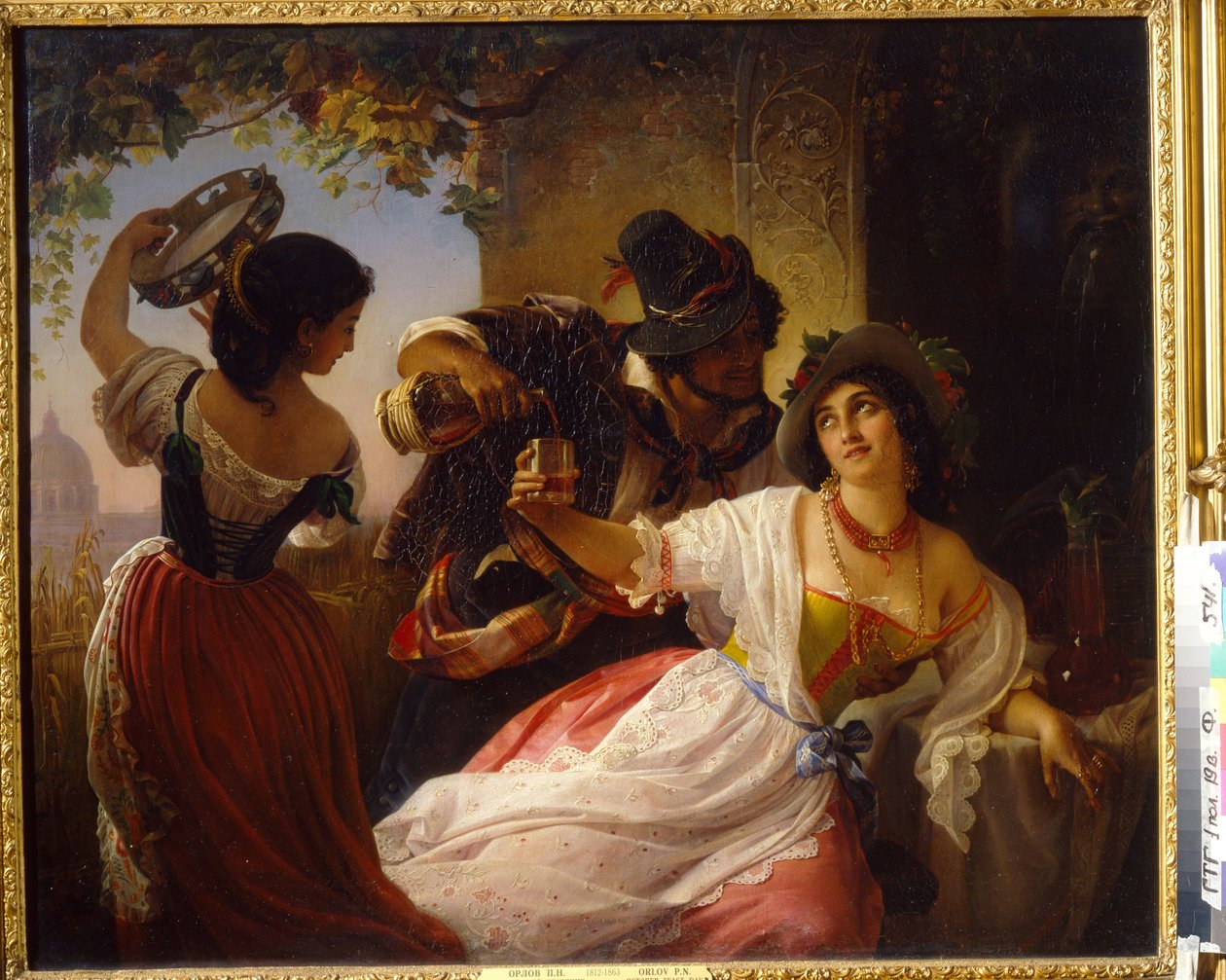 Októberi fesztivál Rómában (Olaszország) - Pimen Nikitich Orlov (1812-1863) festménye, olaj, vászon alkotó: Pimen Nikitich Orlov