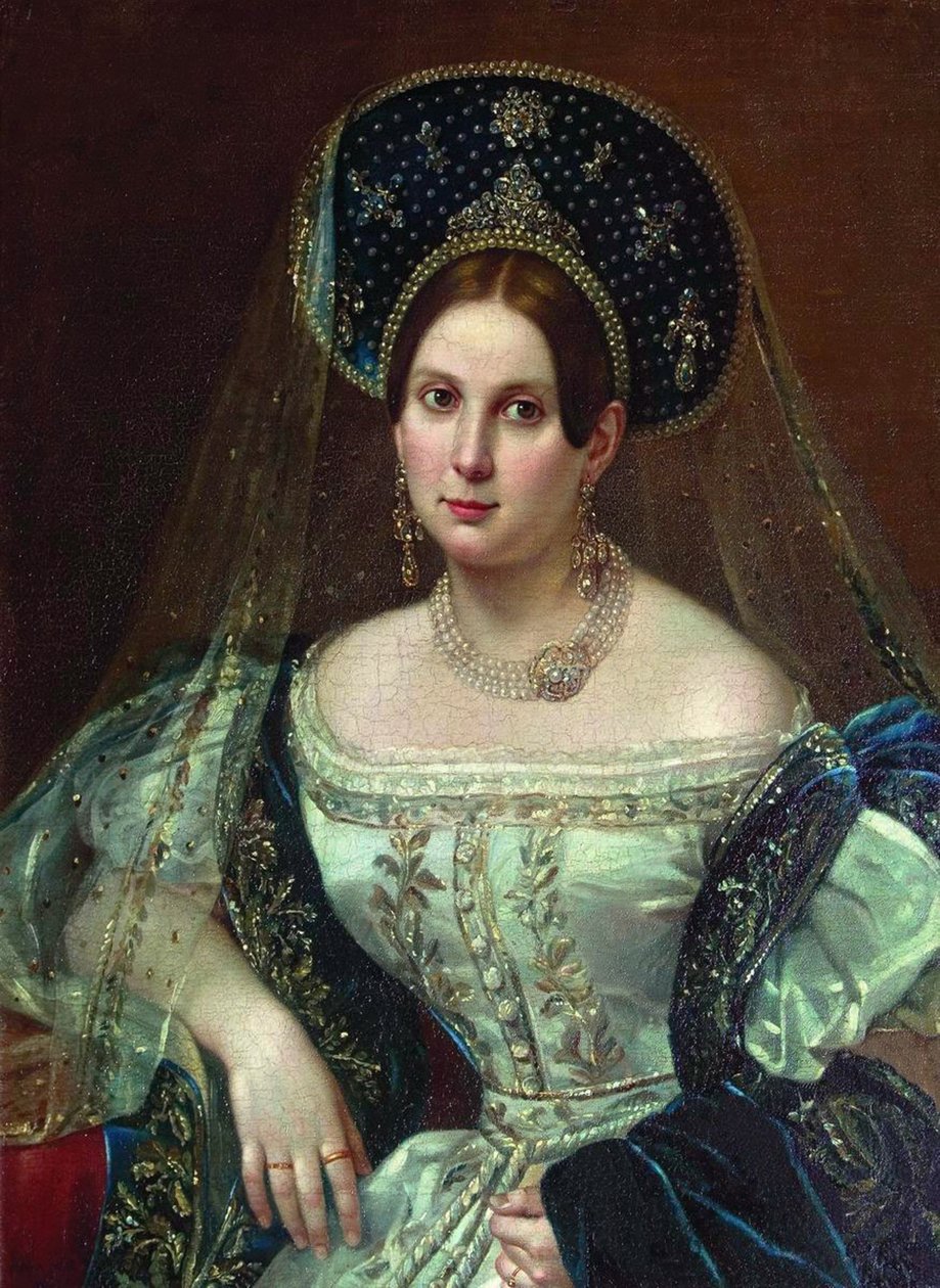 Orosz udvari ruhás nő portréja, 1835 körül alkotó: Pimen Nikitich Orlov
