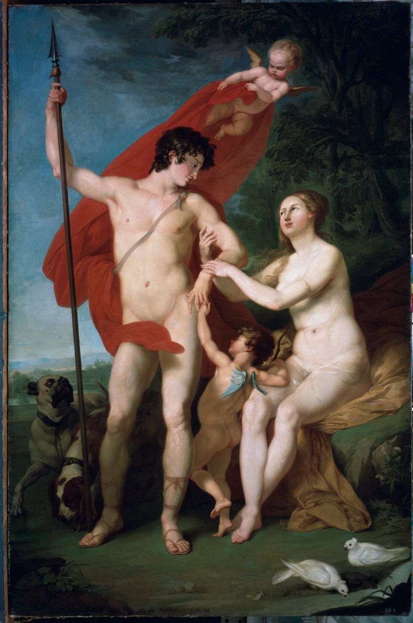 Vénusz és Adonisz (Vénusz és Adonisz) - Pjotr ​​(Piotr) Ivanovics Szokolov (1753-1791) festménye, olaj, vászon - orosz művészet alkotó: Piotr Ivanovich Sokolov