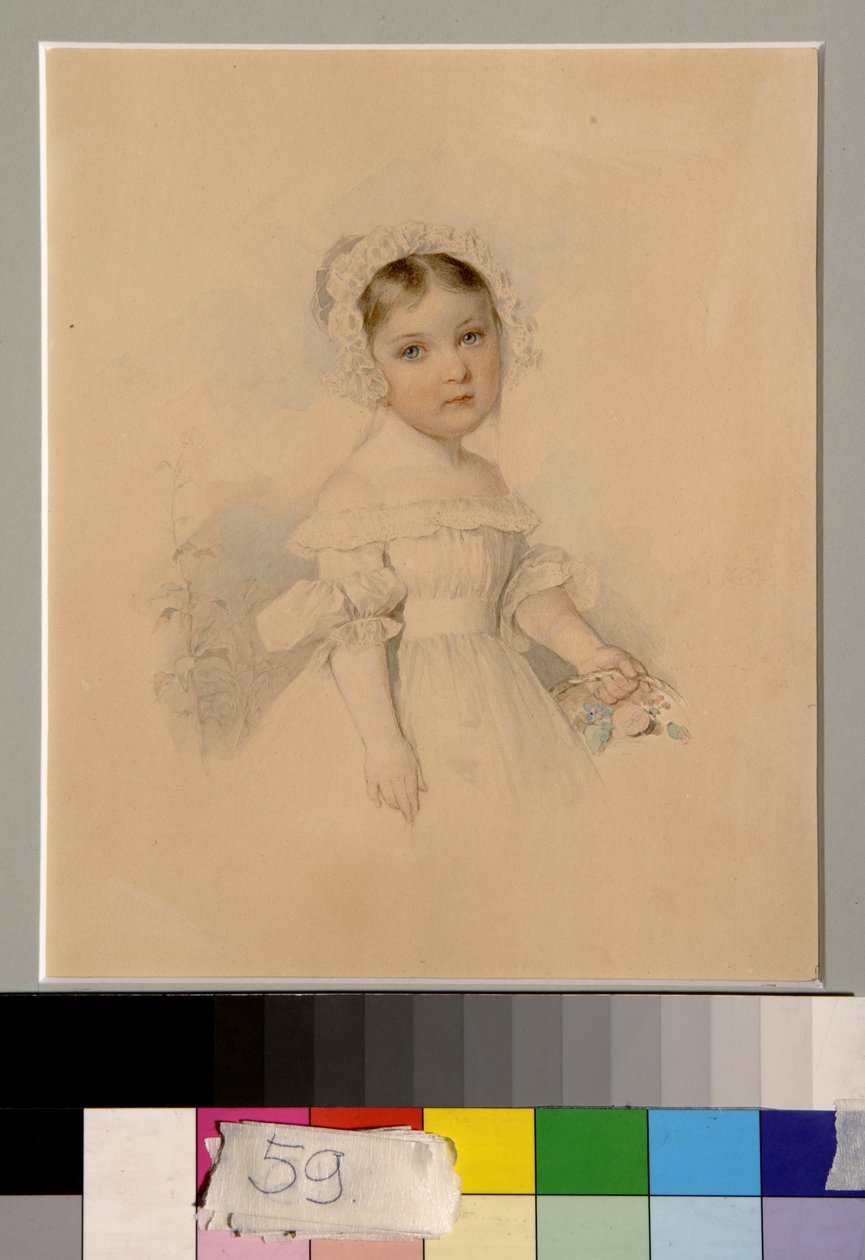 Alexandra Golitsyna grófnő (1823-1910) portréja - Piotr (Pierre) Sokolov (1791-1848) alkotása, akvarell papírra (20,3x16,7 cm) alkotó: Piotr Sokolov