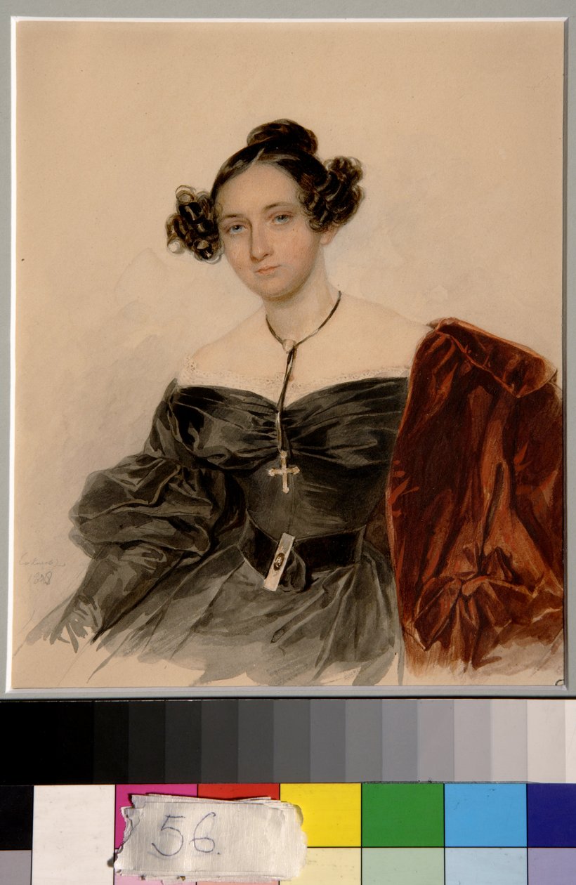 Nagyezsda Ivanovna Golicina grófnő portréja, szül. Kutusova (1796-1868) - Piotr (Pierre) Szokolov (1791-1848) alkotása, akvarell papírra (20,2x16,5 cm) alkotó: Piotr Sokolov