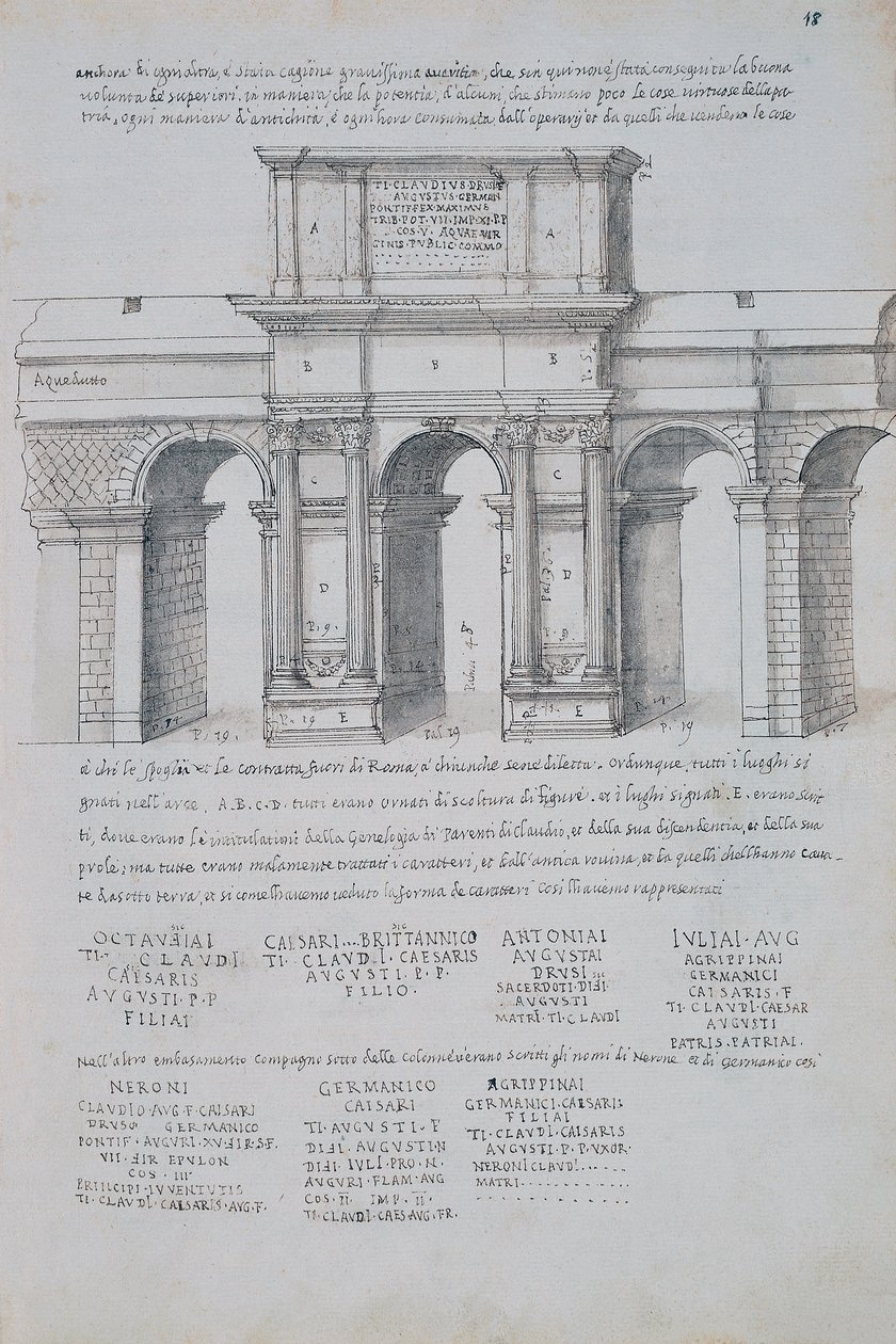 Claudius boltíve Rómában, rajz, a római ókorból, Pirro Ligorio (1513-1583) alkotó: Pirro Ligorio