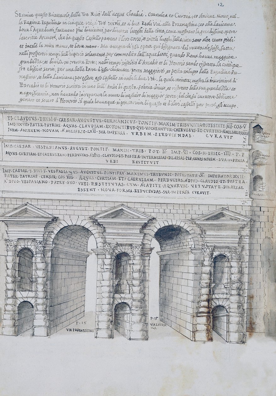 Porta Maggiore Rómában, Pirro Ligorio (1513-1583) rajza a római ókorból alkotó: Pirro Ligorio