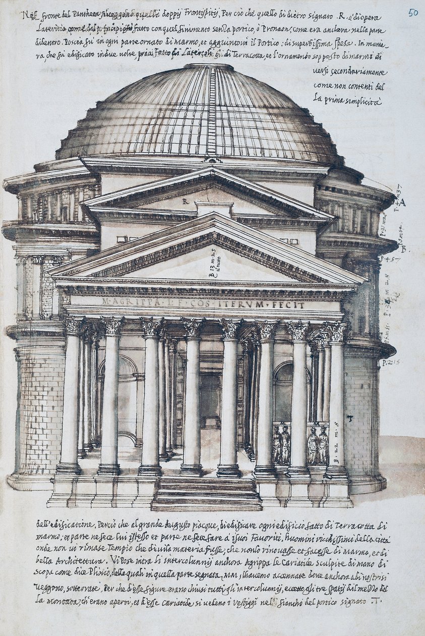 A római Pantheon látképe, rajz a XXX Libri delle Antichita (Régiségek könyvei) XIII. kötetéből alkotó: Pirro Ligorio