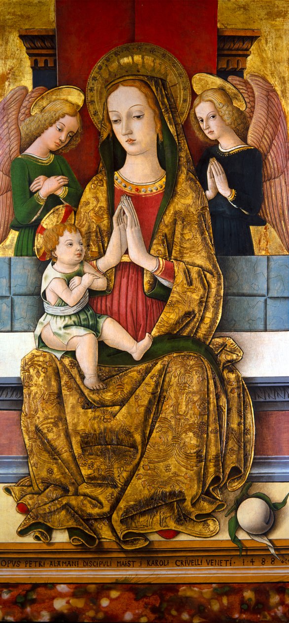 Madonna és gyermeke trónolva, 1488 körül (táblaképen) alkotó: Piètro Alamanno
