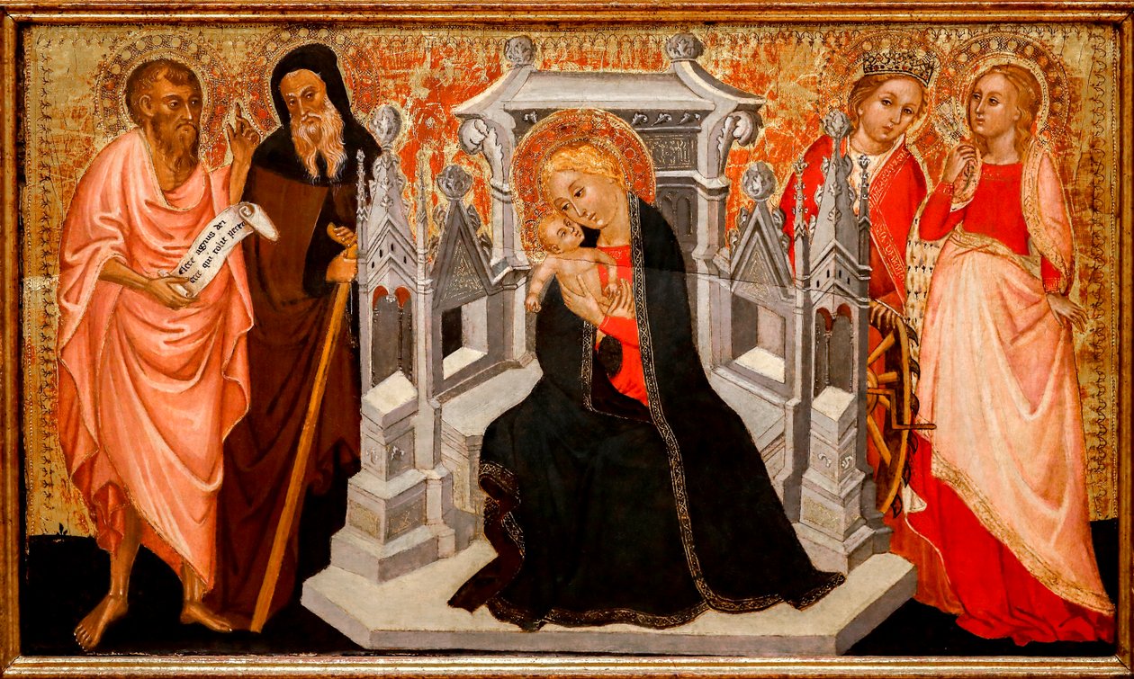 Madonna és gyermeke a szentekkel. 15. század (Tempera a fán) alkotó: Pittore Marchigiano