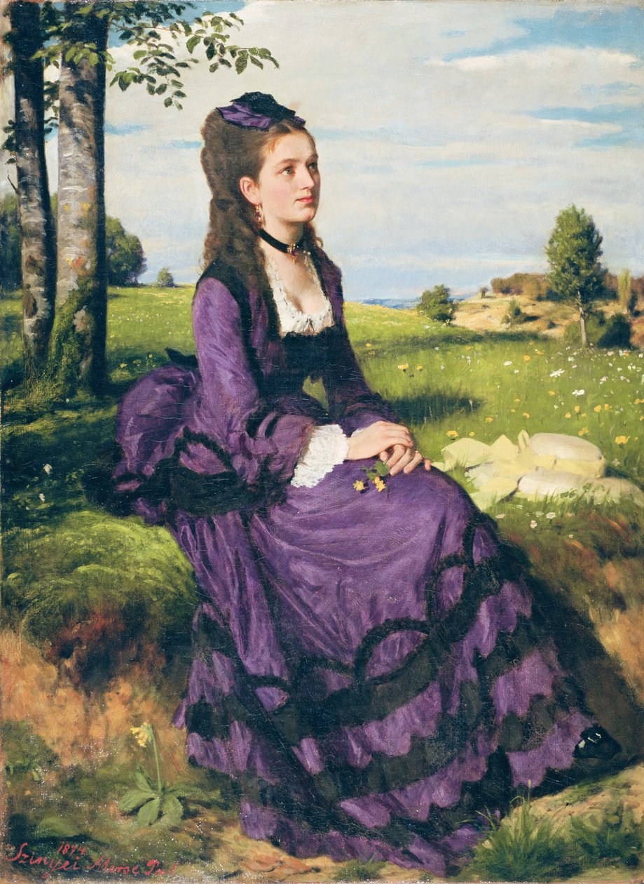 Ibolyaruhás nő, 1874 alkotó: Pál Szinyei Merse