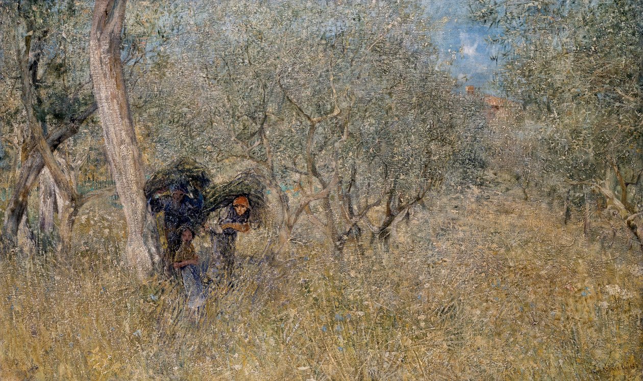 Olajfák közt, bábu, Plinio Nomellini (1866-1943), olaj, vászon, 60x100 cm alkotó: Plinio Nomellini