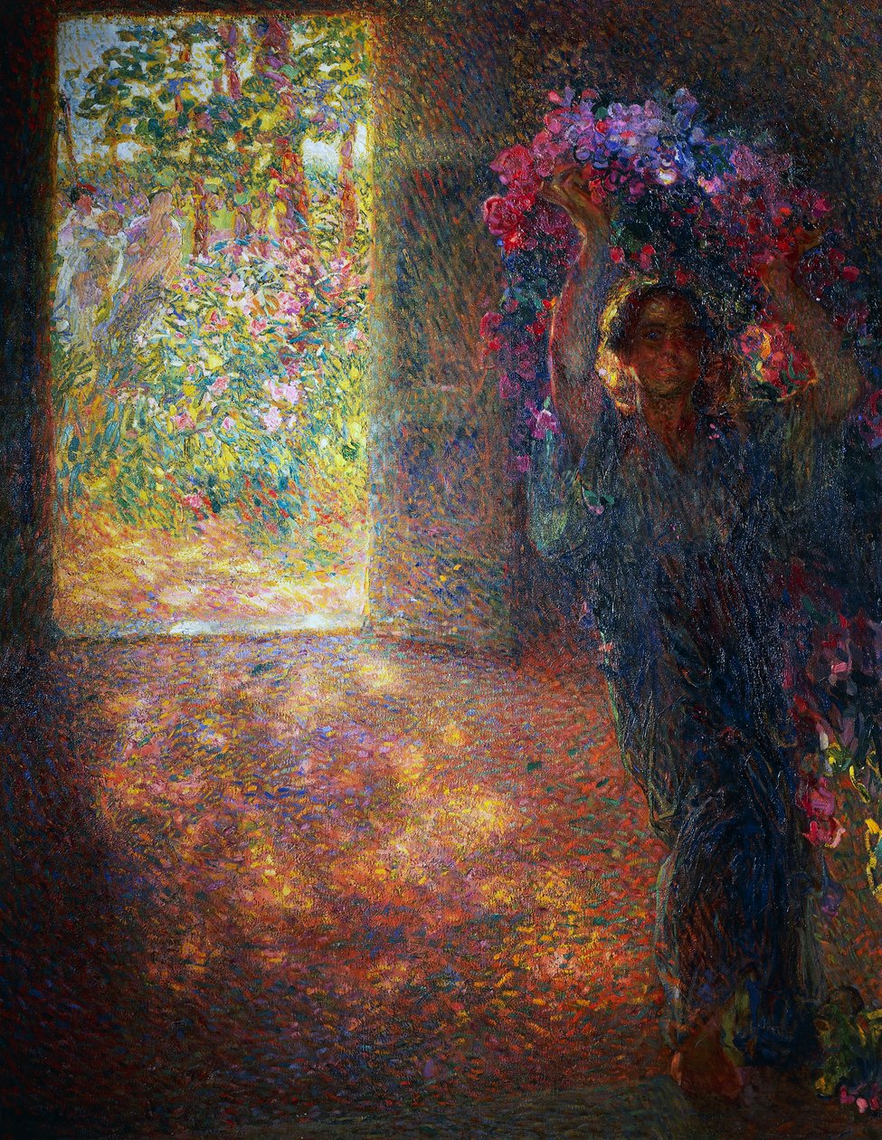 Virágház, kb 1910, Plinio Nomellini (1866-1943), olaj, vászon, 200x160 cm, Olaszország, XX. alkotó: Plinio Nomellini