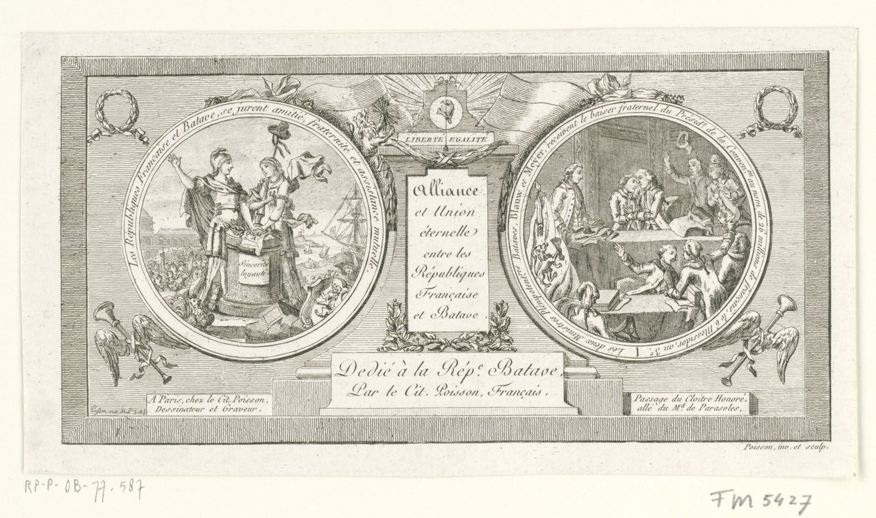 Medaillon op de Alliantie tussen de Franse en de Bataafse Republieken, 1795 Szövetség és Örök Unió a Francia és a Batáv Köztársaság között (cím a tárgyon) alkotó: Poisson