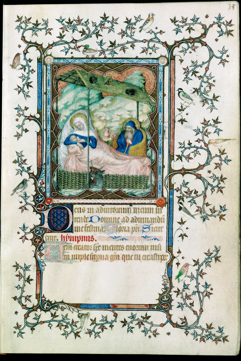 Születés. A Petites heures du Duc de Berry ... alkotó: Pol de Limbourg
