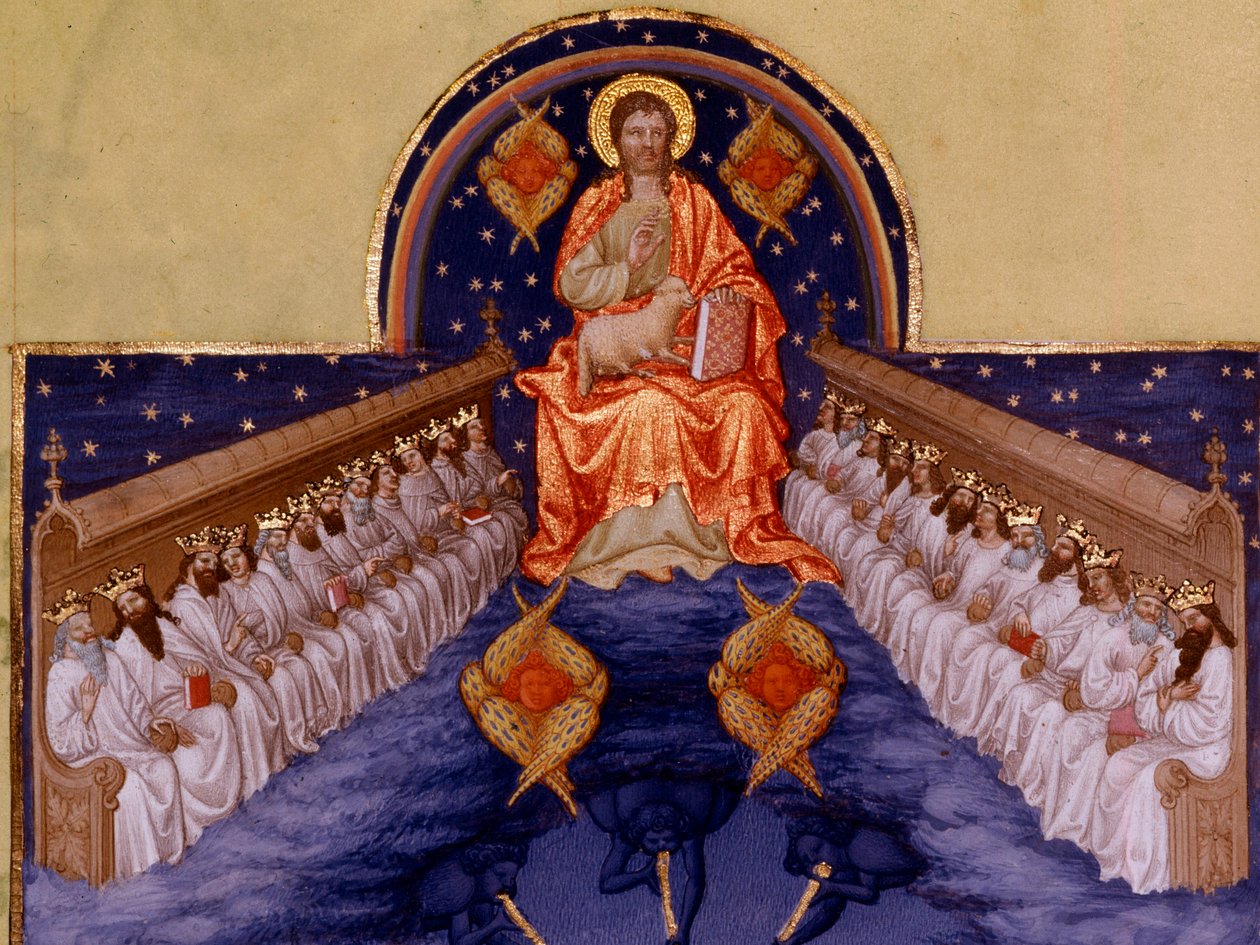 Szent János Patmoszban. „” Miniatűr a „Berry herceg igen gazdag órái” című filmben, Pol De Limburg (15. század). Chantilly, Musee Conde alkotó: Pol de Limbourg