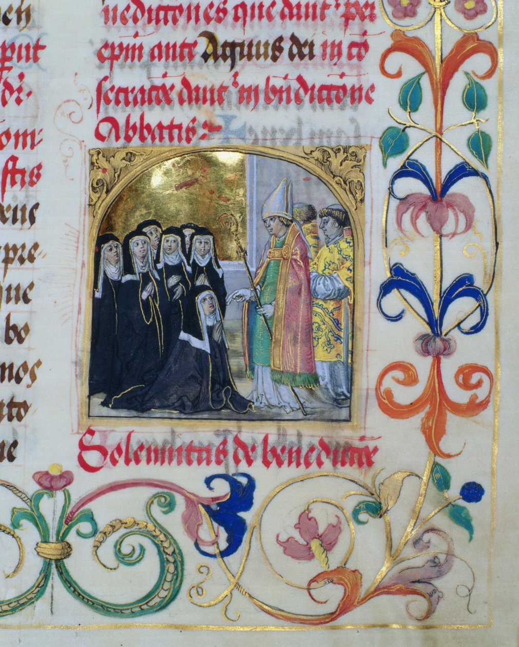 Az apácákat megáldó püspök Erasmus Ciolek püspök pápától, 1510 körül (tempera és arany pergamen) alkotó: Polish School