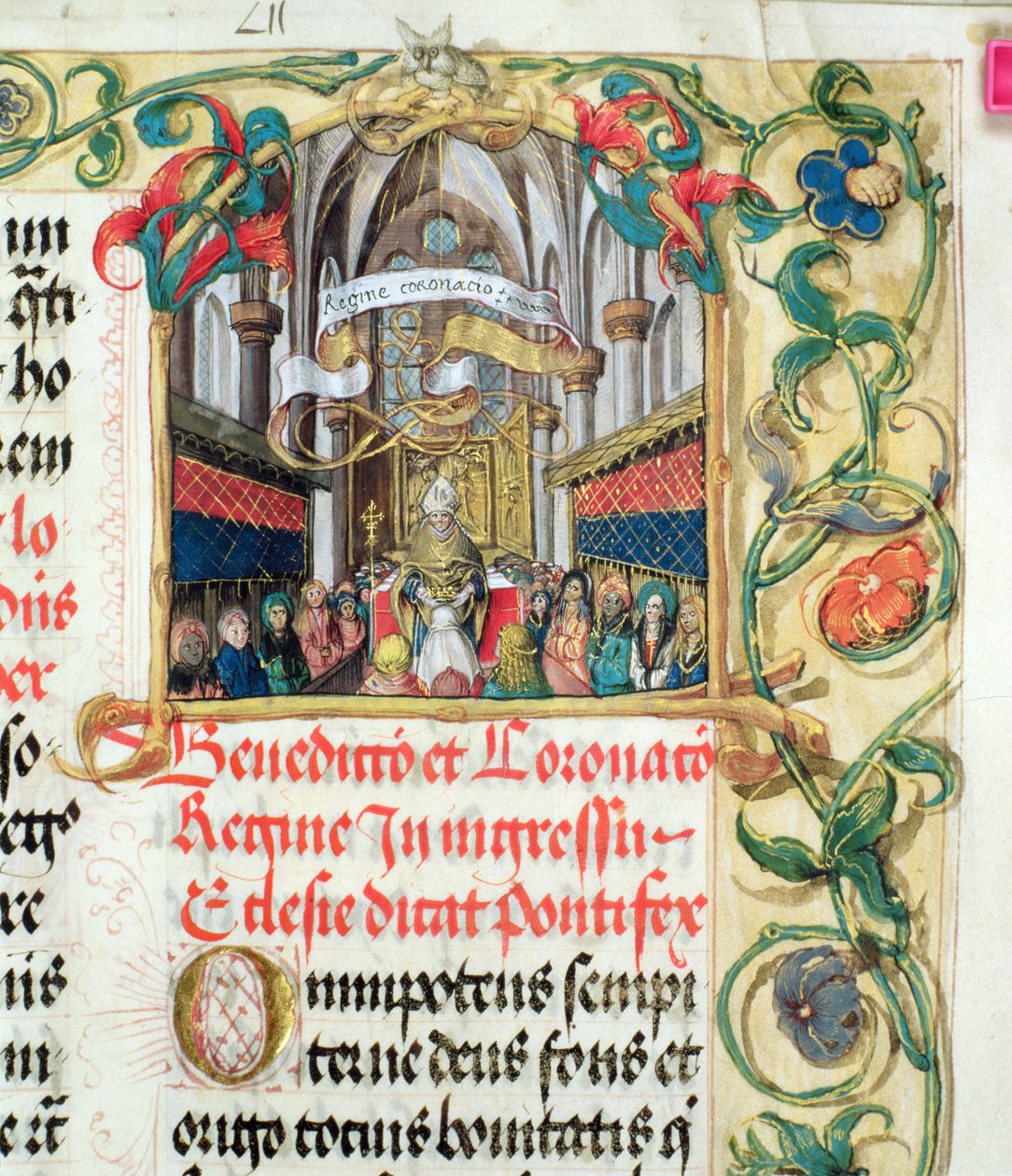 A lengyel királynő megkoronázása Erasmus Ciolek püspök pápától, 1510 körül (tempera és arany pergamen) alkotó: Polish School