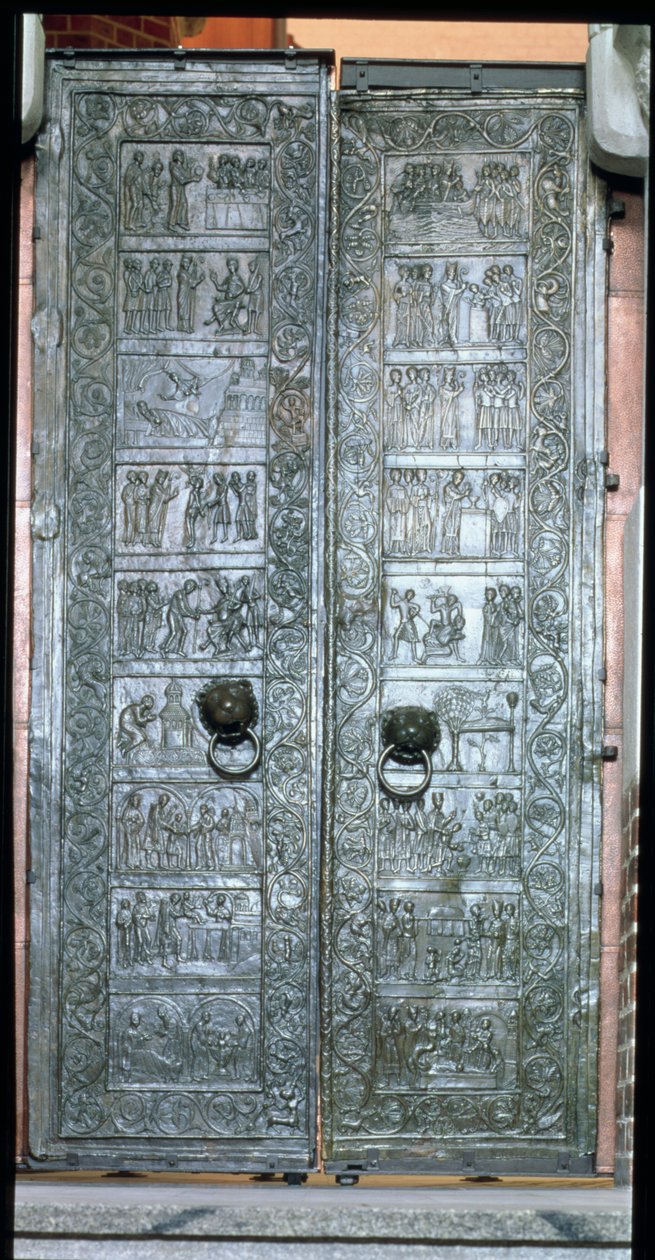 Szent Adalbert (939-97) életének jeleneteit ábrázoló ajtók (bronz) alkotó: Polish School
