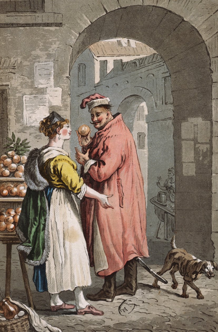 Narancssárga eladó Varsóban, 1810 körül (színes metszet) alkotó: Polish School