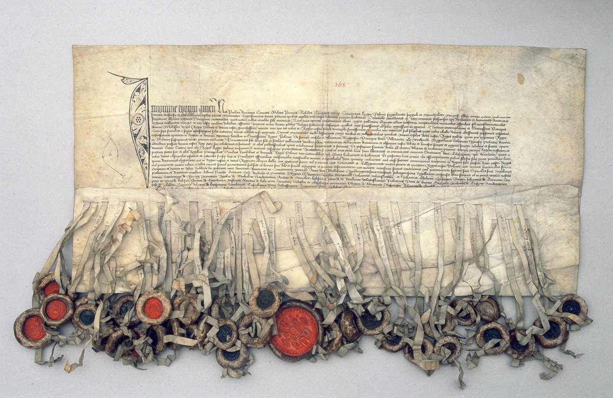 Vladislaw Jagiello (kb. 1351-1434) lengyel király kiváltsága, a királyi tanács által biztosított (pergamen) alkotó: Polish School