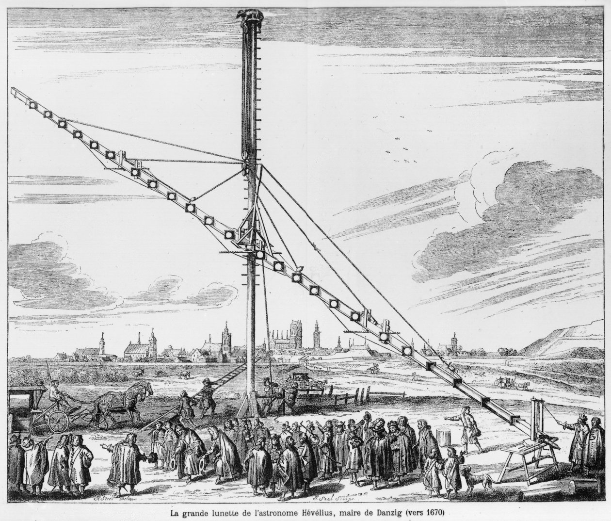 Johannes Hevelius nagy csillagászati teleszkópja (1611-1687) illusztrációja a Machina Coelestisből, Hevelius, Gdansk, megjelent 1670 alkotó: Polish School