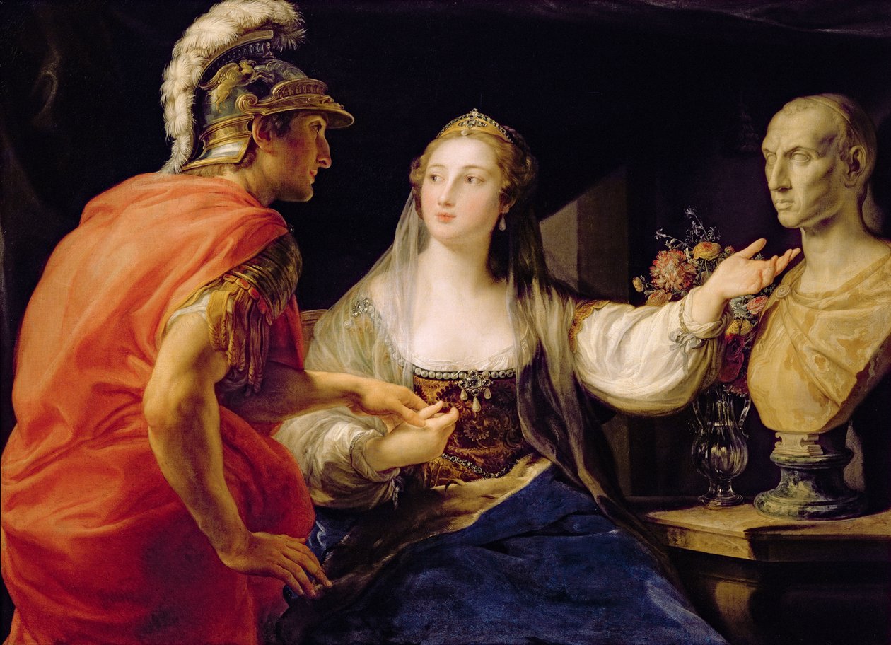 Kleopátra bemutatja Octaviusnak Julius Caesar mellszobrát alkotó: Pompeo Girolamo Batoni
