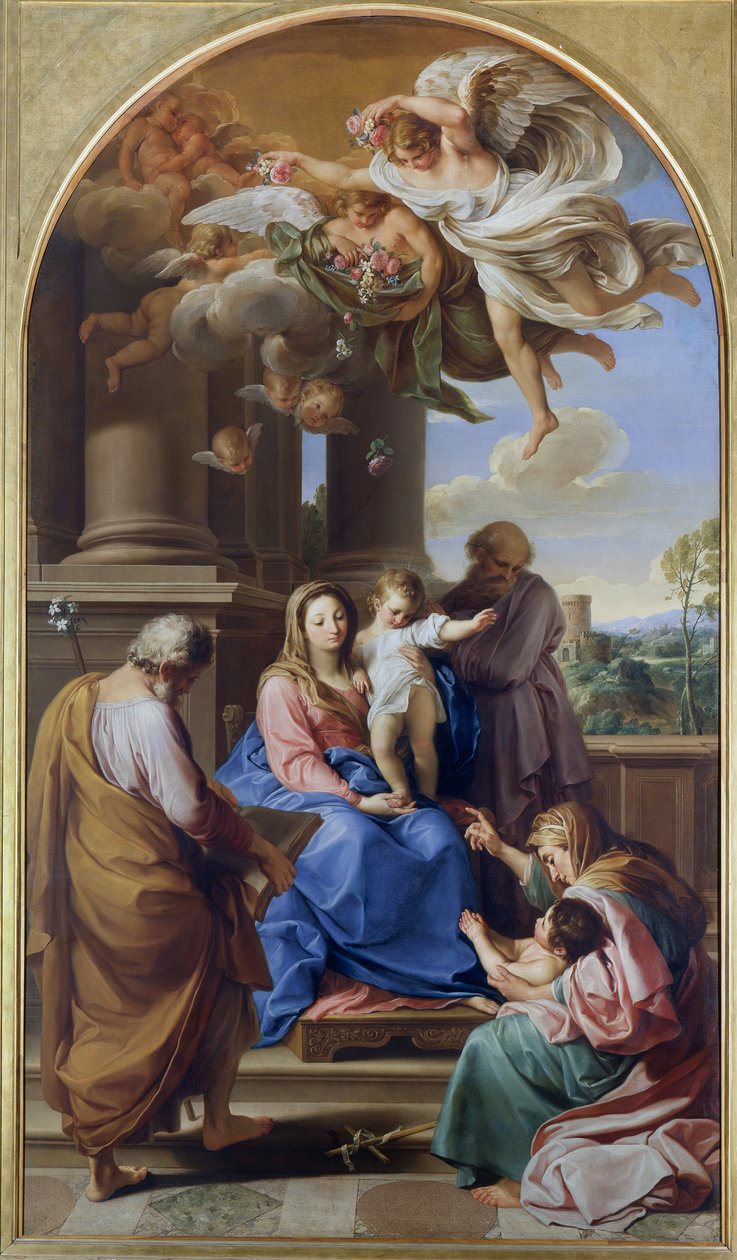 Madonna és gyermek szent Józseffel, Zakariásszal és Erzsébettel, valamint a csecsemő Szent Jánossal alkotó: Pompeo Girolamo Batoni