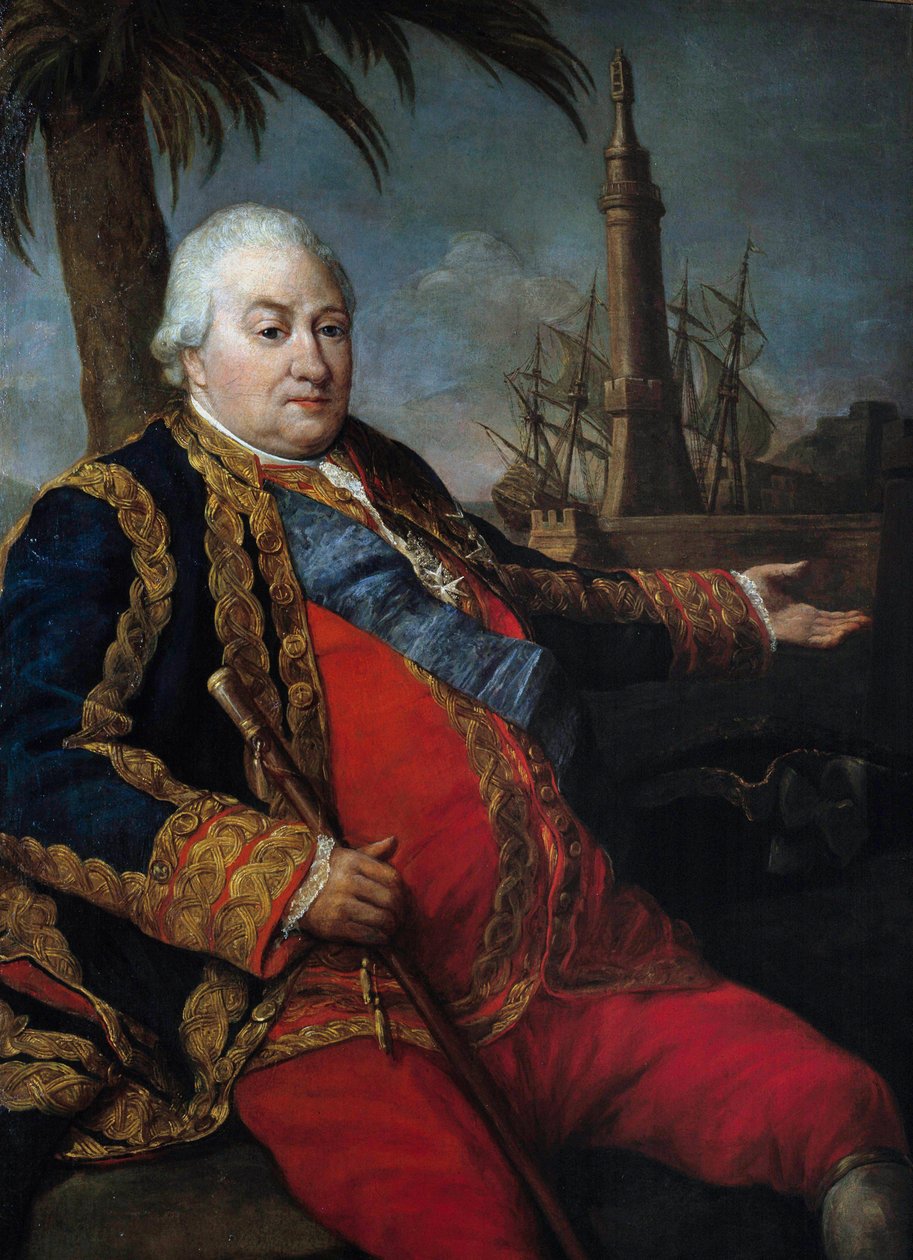 Pierre Andre de Suffren de Saint Tropez (Saint-Trophez), suffreni végrehajtó (1729-1788), admirális admirális portréja, a tengerésztiszt nagy egyenruhájában Pompeo Batoni (1708-1787) festménye alkotó: Pompeo Girolamo Batoni