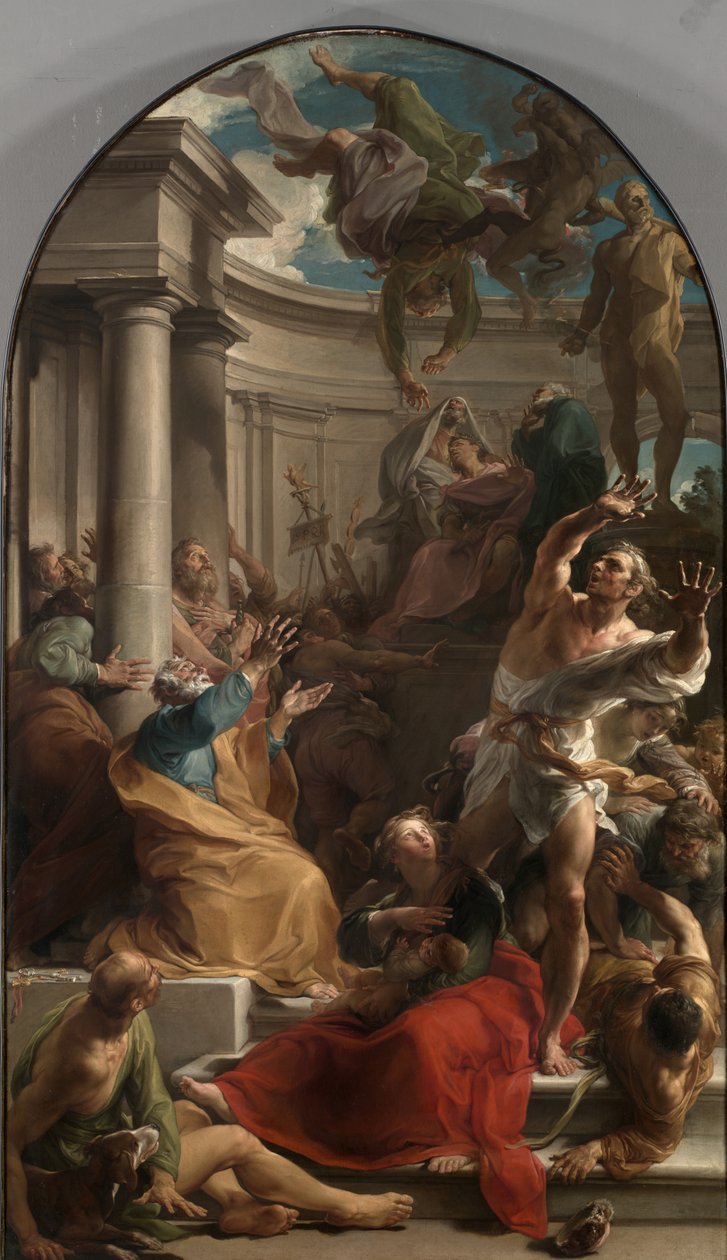Simon Mágus bukása, 1745-50 körül alkotó: Pompeo Girolamo Batoni
