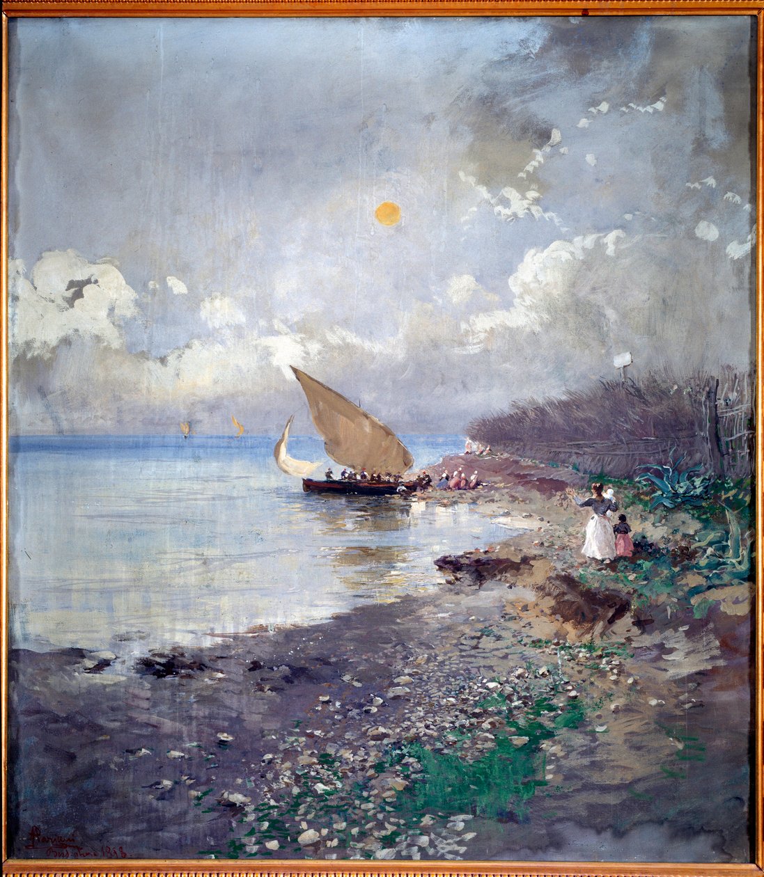 Visszatérés a horgászatból Pompeo Mariani (1857-1927) tengerparti festménye 1898 Méret: 115x100 cm Genes, Galleria d