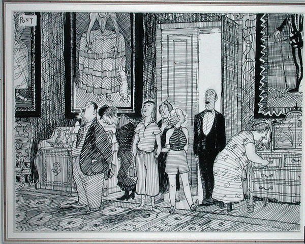 A brit karakter: nagy érdeklődés a történelmi házak iránt, Punch illusztrációja, 1936. július 8-án (toll és tinta papíron) alkotó: Pont