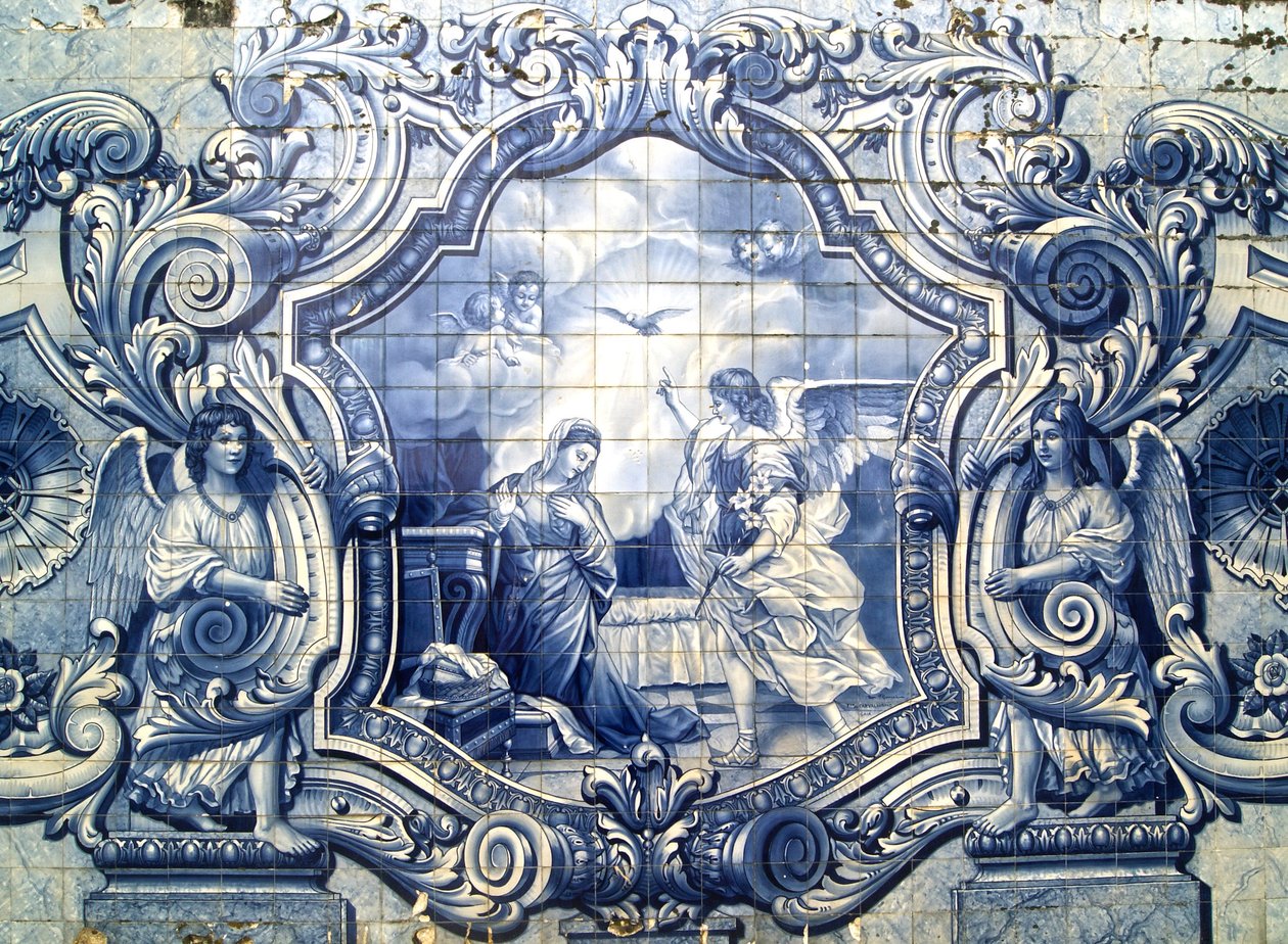 Az Angyali üdvözletet ábrázoló díszítőtábla, Lamego, Portugália. 1738 (kerámia csempe) alkotó: Portuguese School
