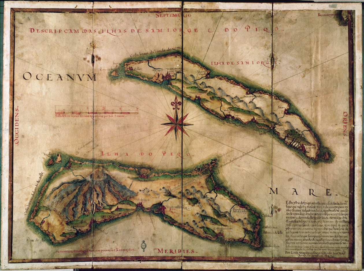 Az Azori-szigetek földrajzi térképe, 1587 alkotó: Portuguese School