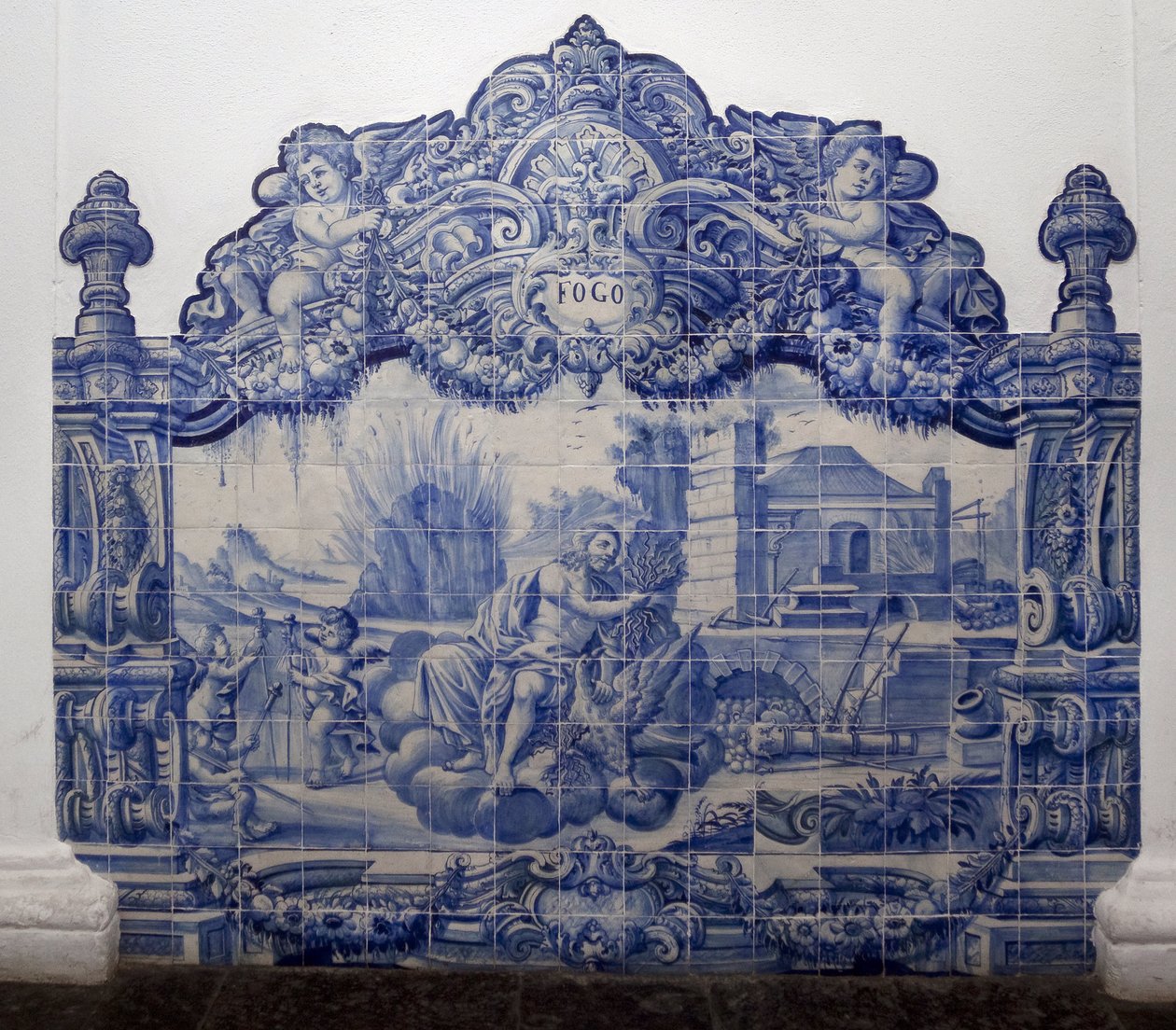 A tűz allegóriája - Azulejok, festett cserép alkotó: Portuguese School