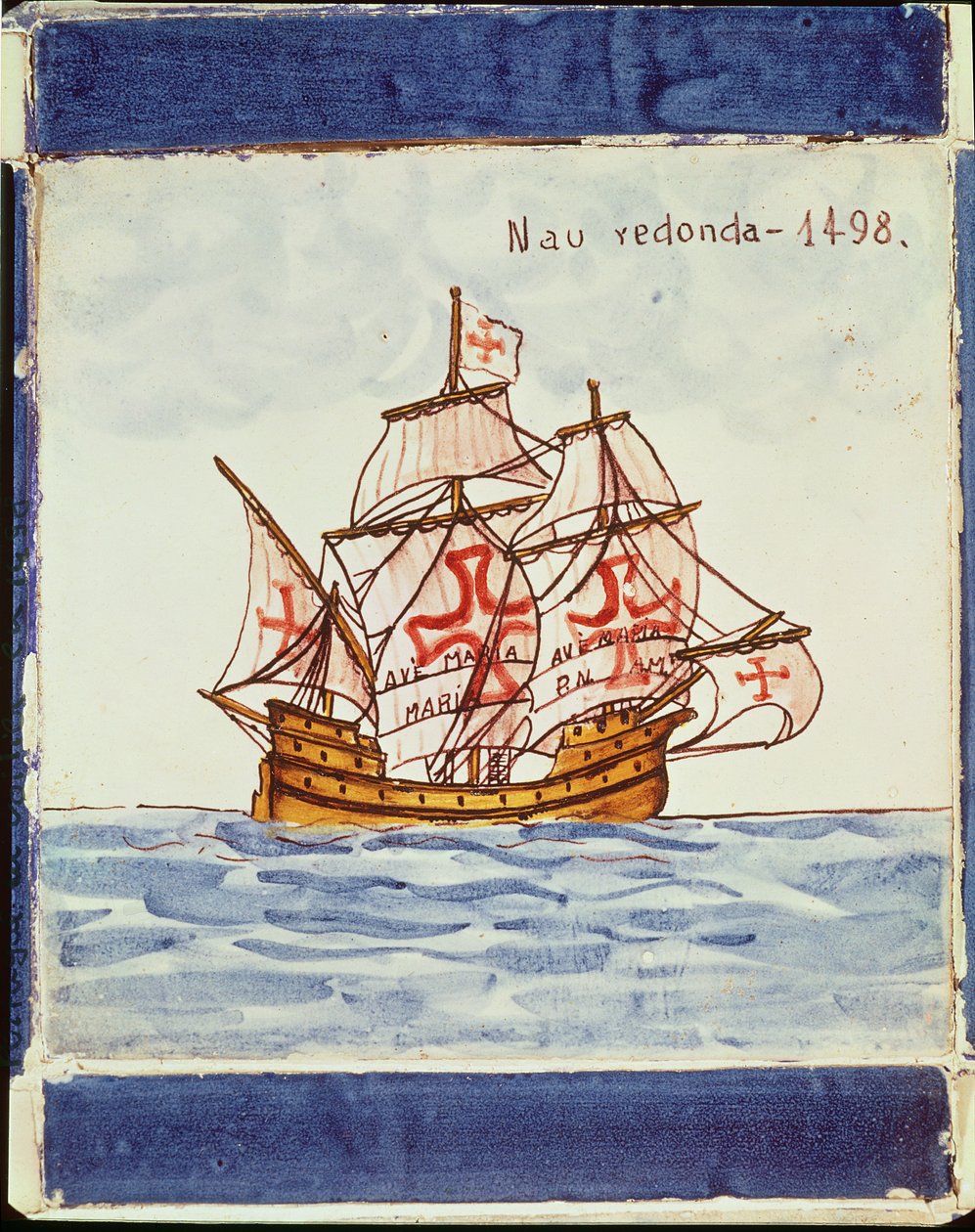 Hajót ábrázoló Azulejos csempe, Sagresből, 1498 (kerámia) alkotó: Portuguese School