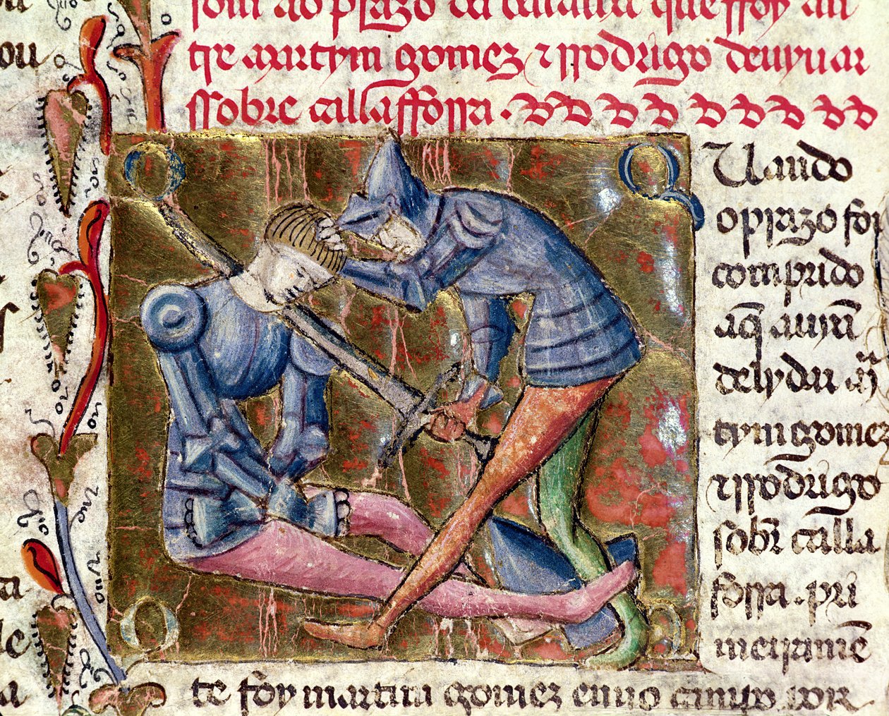 Martin Gomez és El Cid (kb. 1043-99) közötti csata a Spanyolország krónikáiból, 1344 alkotó: Portuguese School