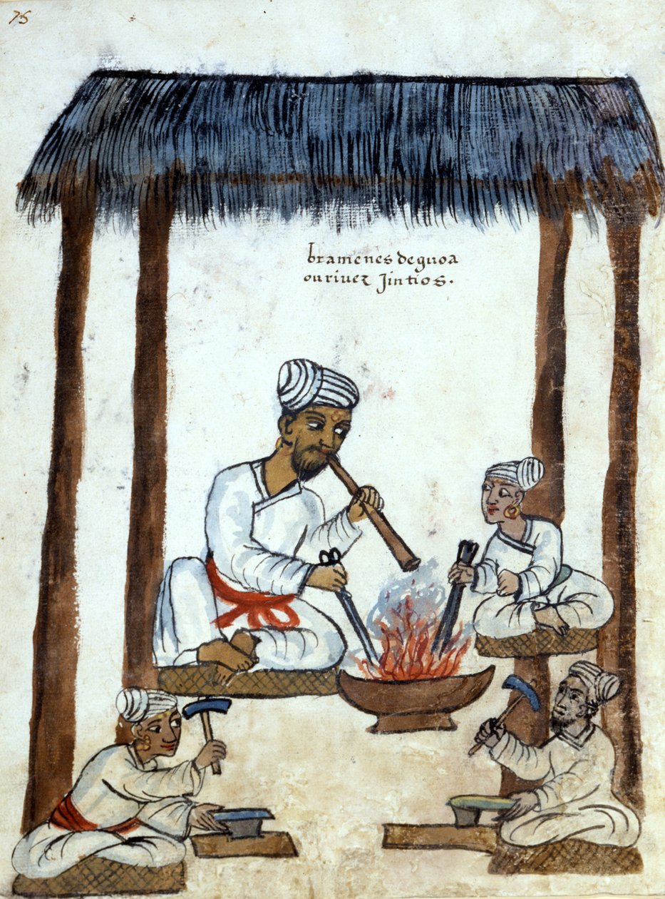 Brahman kovácsok (hindu vallás). 16. századi portugál kézirat. Róma Bibl. casanatense alkotó: Portuguese School