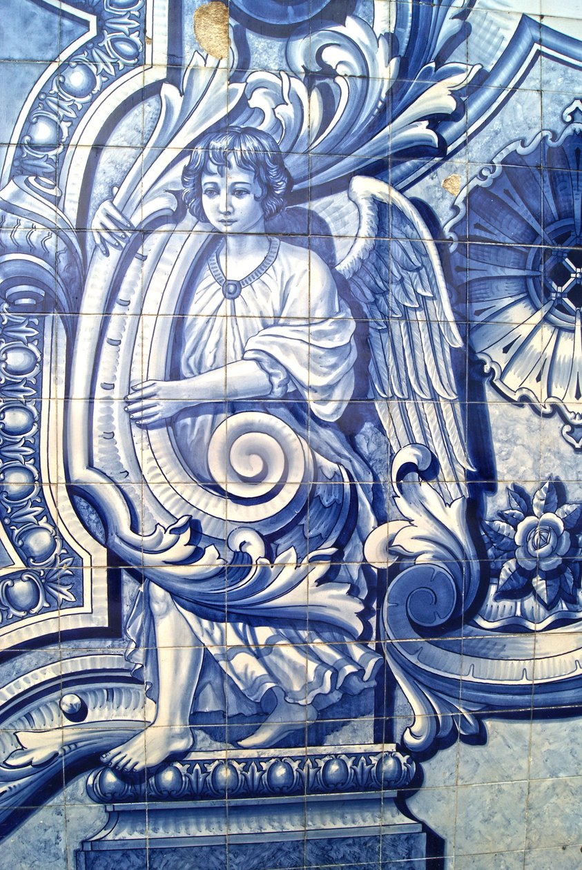 Angyalt ábrázoló díszítőtábla, Lamego, Portugália. 1738 (kerámia csempe) alkotó: Portuguese School